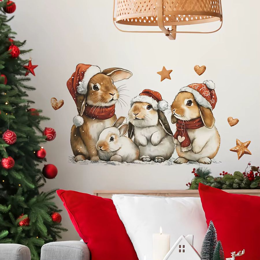 DUTRIEUX Weihnachtsaufkleber mit Hasen-Design aus wasserfestem Vinyl für Wandkunst, B: 40,0 cm, H: 60,0 cm - Bild 3