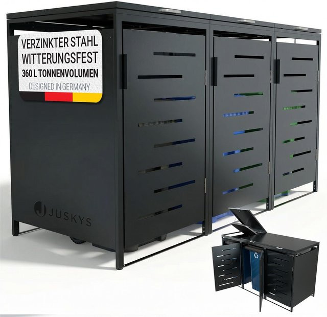 Juskys Mülltonnenbox Arel 3er Metall Gartenbox Aufbewahrungsbox Anthrazit - Bild 3