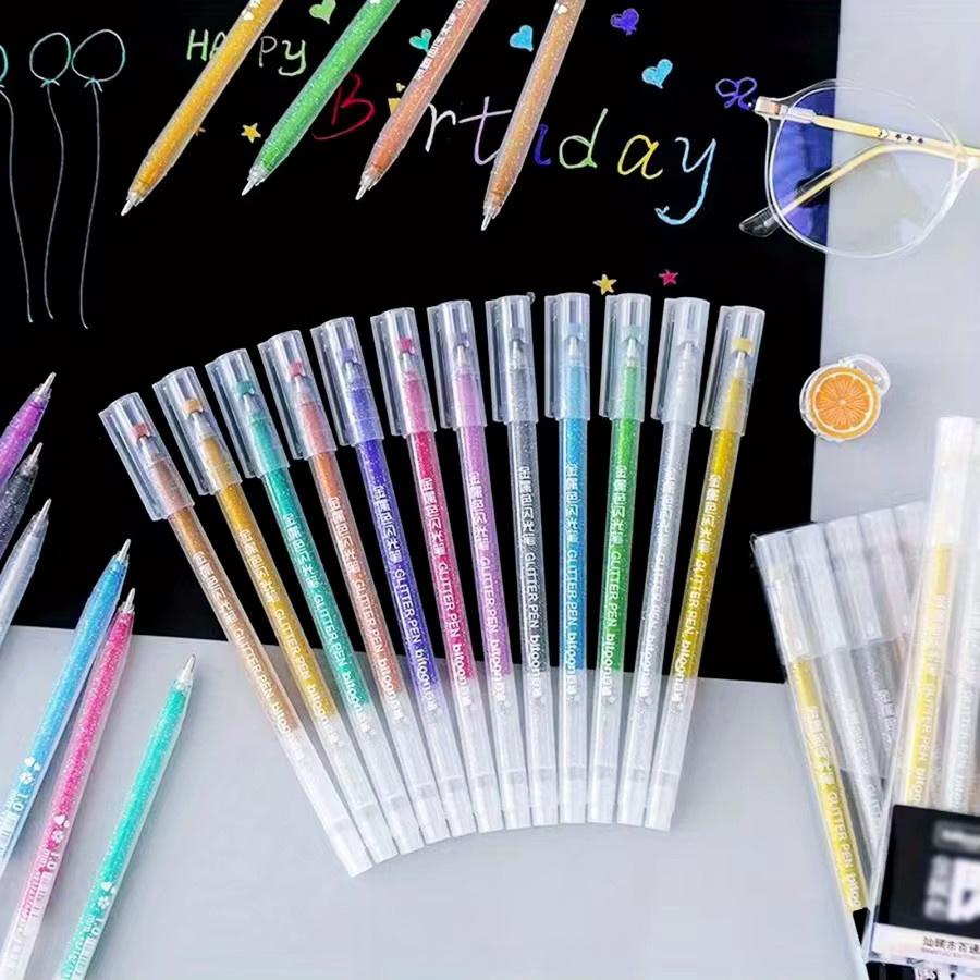 Ideal Creat Glitzer-Gelstifte Set, 12-teiliges Set in 12 Farben, schnell trocknende fluoreszierende Stifte für Schule und Büro - Bild 3