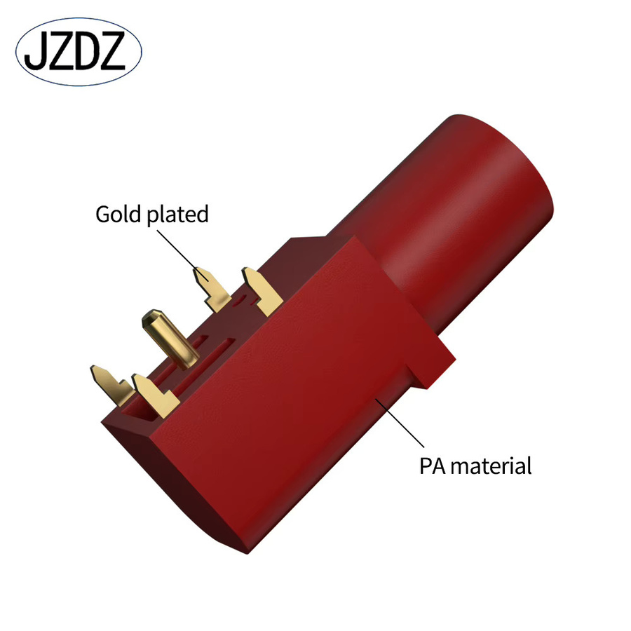 Jzdz Bananensteckverbinder 4mm 90 Grad vergoldet aus Kupfer und Messing in Schwarz und Gold für Leiterplatten bis 24A 1000V - Bild 2