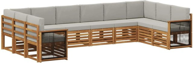 vidaXL Ecksofa Set in L-Form aus massivem Akazienholz mit Kissen in Natur und Hellgrau - Bild 1
