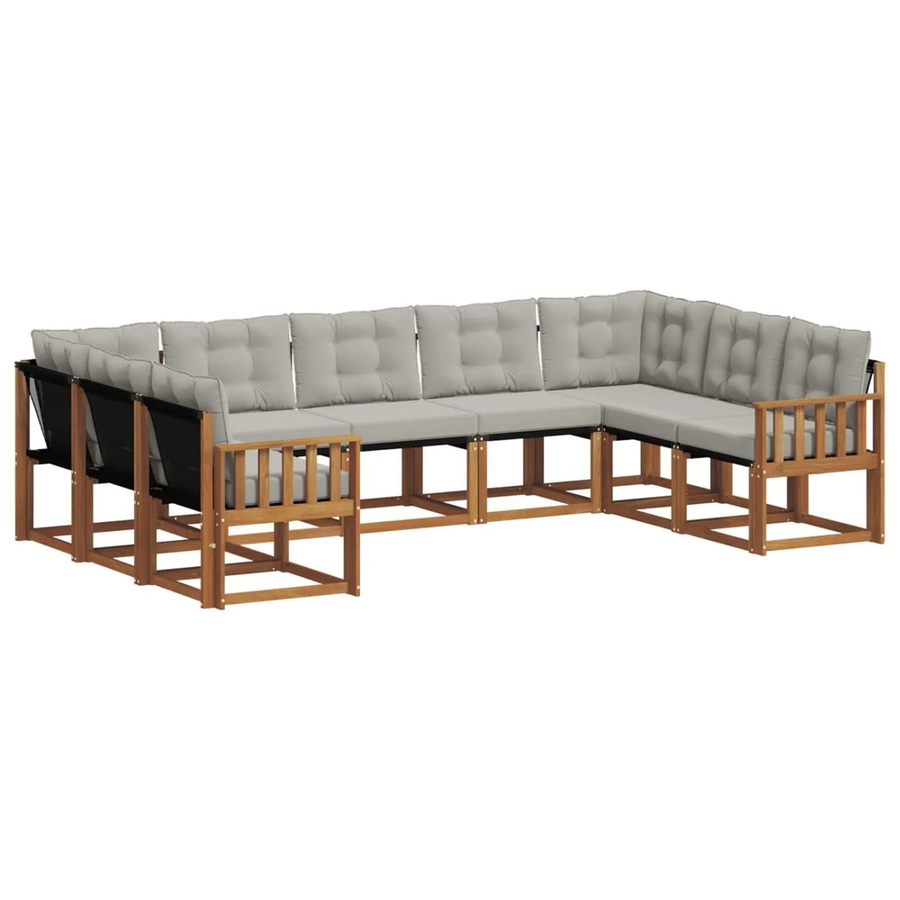 vidaXL Outdoor-Sofagarnitur L-Form aus Akazienholz mit Textilene und Kissen in Natur und Hellgrau - Bild 2