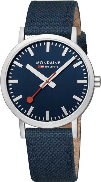 Mondaine Herrenuhr Classic SBB, Quarz, Edelstahl, 40 mm, Textil, Blau - Bild 1