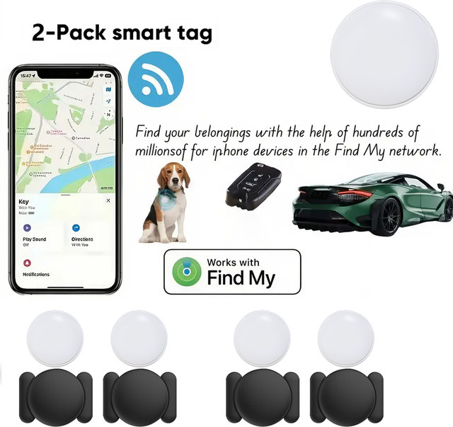 MOSON 2er-Pack Mini-Smart-Tags in Schwarz mit magnetischer Silikonhülle zur Fahrzeugpositionierung, kompatibel mit Apple - Bild 1