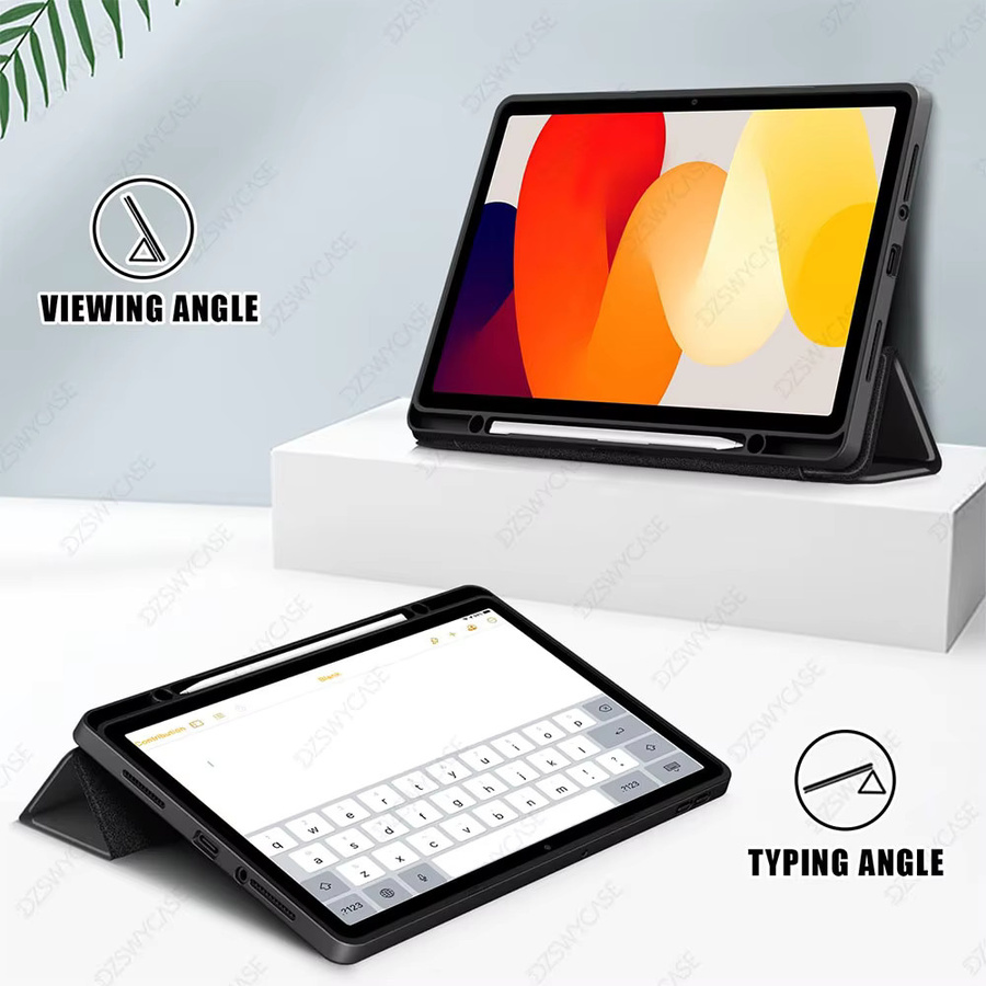 DZSWYCASE Schutzhülle für Xiaomi Redmi Pad SE 11 Zoll 2023 mit Stifthalter und dreifach faltbarem Ständer, transparente PC-Rückseite, Farbe: Pink/Schwarz/Transparent - Bild 3