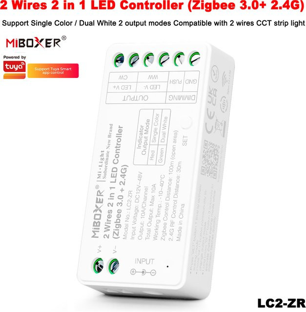 Miboxer LC2-ZR Zigbee 3.0 2in1 CCT Controller Dimmer für LED-Streifen, Dual White, Weiß - Bild 1