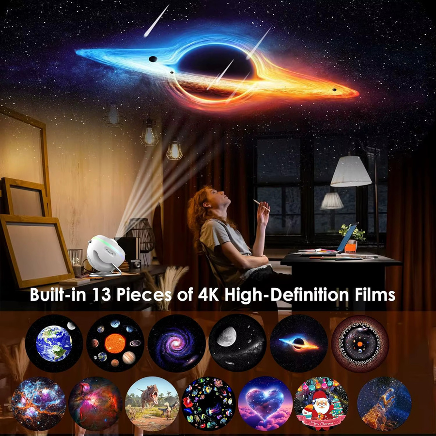 Visason Planetarium-Galaxie-Projektor 13-in-1 Sternlichtprojektor mit dynamischen Meteoren und 360 Grad rotierendem Nebel in Weiß - Bild 2