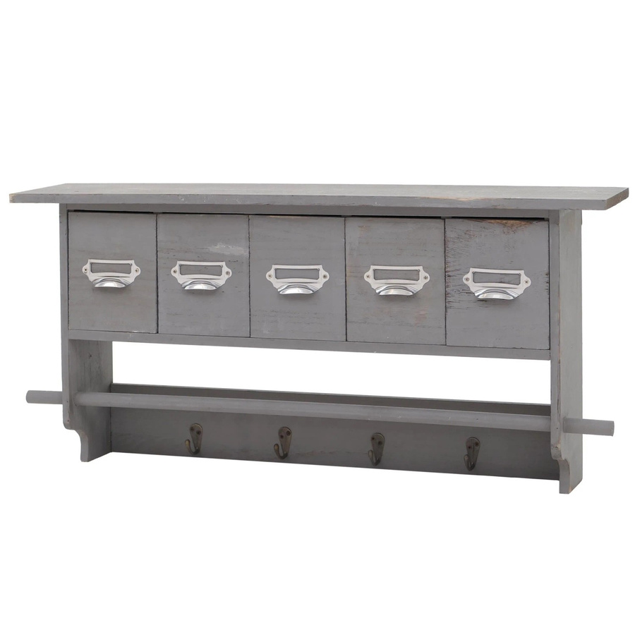 MCW Wandgarderobe C49 Vintage aus Paulowniaholz mit 5 Schubladen in Grau, B/H/T: 32 x 65 x 13 cm - Bild 2