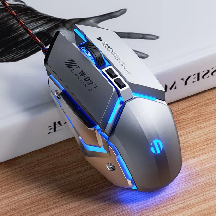 INPHIC Gaming-Maus mit mechanischen Metall-Tasten, leise, USB-A, Grau - Bild 3