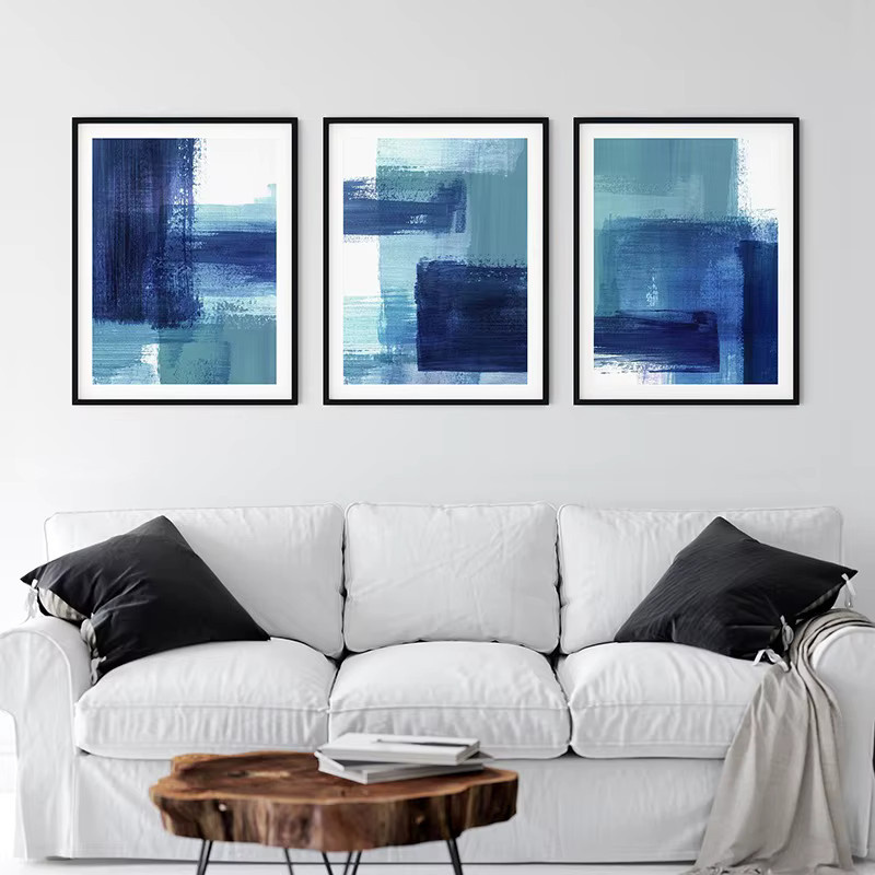 Abstrakte Leinwandkunst Potdemiel in Blau und Marineblau als modernes Wandbild für dein Wohnzimmer - Bild 3