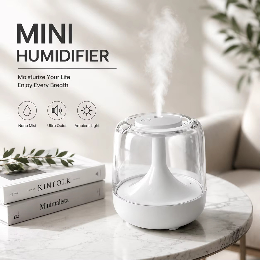 TENGKESi Aroma Diffuser Luftbefeuchter mit Farbwechsel-Beleuchtung und transparentem Wassertank in Weiß - Bild 5