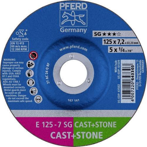 PFERD Schruppscheibe SG CAST+STONE Leistungslinie für Guss und Stein, Farbe: Blau, Durchmesser: 125 mm, Bohrungs-Ø: 22,23 mm - Bild 1