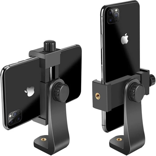 Universal Smartphone und Tablet Halterung mit Blitzschuh Adapter für Stativ und Tripod, Schwarz - Bild 1