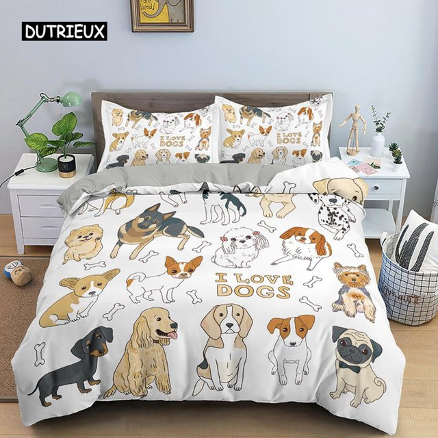 Dackel Bettwäsche-Set mit buntem Welpen-Print aus Microfaser, 3-teilig, B/H: 155 x 215 cm - Bild 1