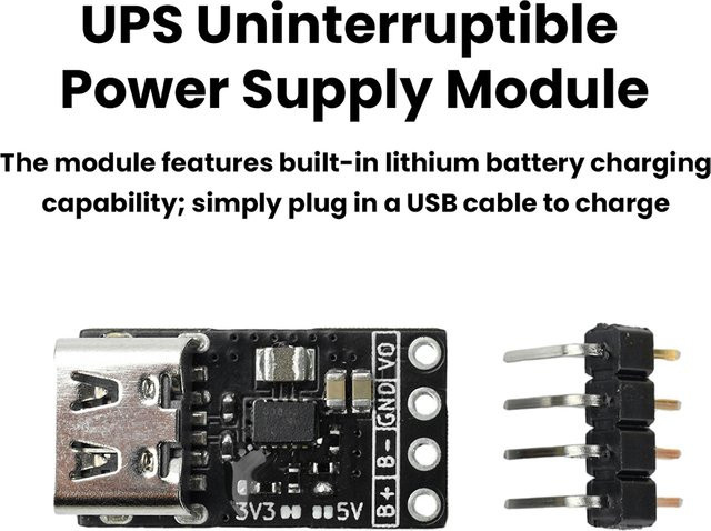 Gaqqee UPS Unterbrechungsfreie Stromversorgung Modul mit 3,3V/5V Ausgang, 1A/1,5A Lithium-Batterie-Lademodul und Typ-C Anschluss, Schwarz - Bild 1