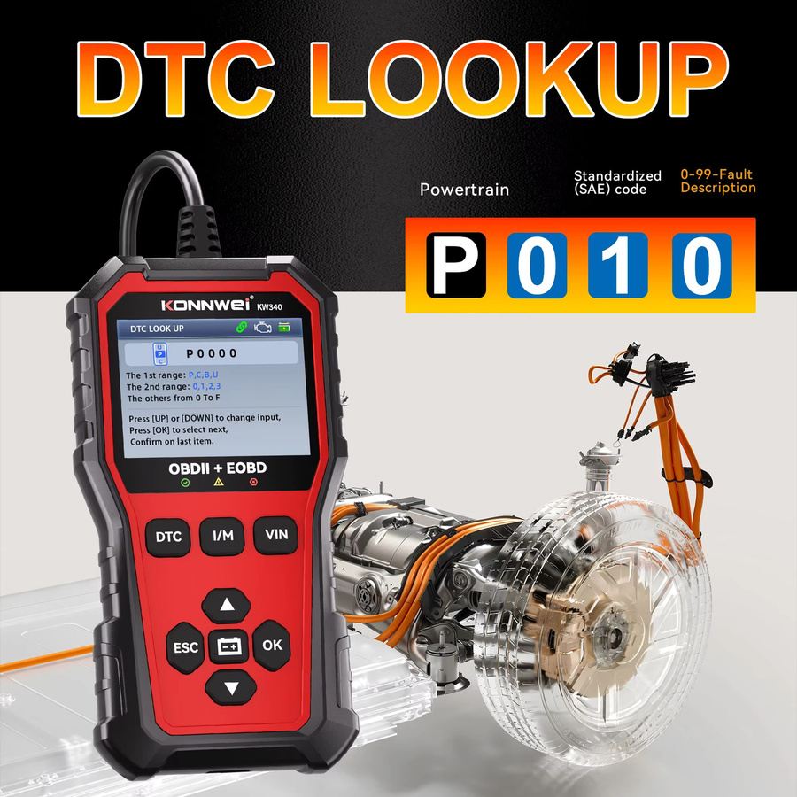 KONNWEi KW340 OBD2 EOBD Diagnosetool für Auto mit Motor- und Batterie-Test sowie Echtzeit-Daten und O2-Inspektion - Bild 4