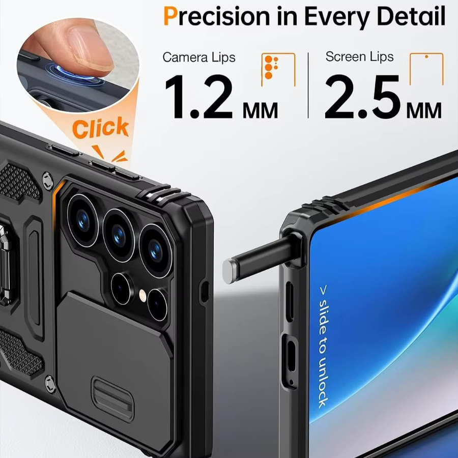 Samsung Faltbare Standhülle mit Panzergestell für Samsung Galaxy S26 S25 S24 S23 Plus Ultra, Sturzsicher nach Militärstandard mit Schiebeobjektivschutz, Schwarz - Bild 3