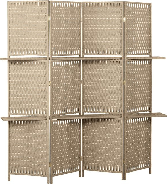 Aosom HOMCOM Raumteiler mit 4 Paneelen aus Kiefernholz und Bambus mit geflochtenen Papierfasern in Naturstroh-Optik, Farbe: Beige/Braun, B: 181 cm, H: 180 cm - Bild 1