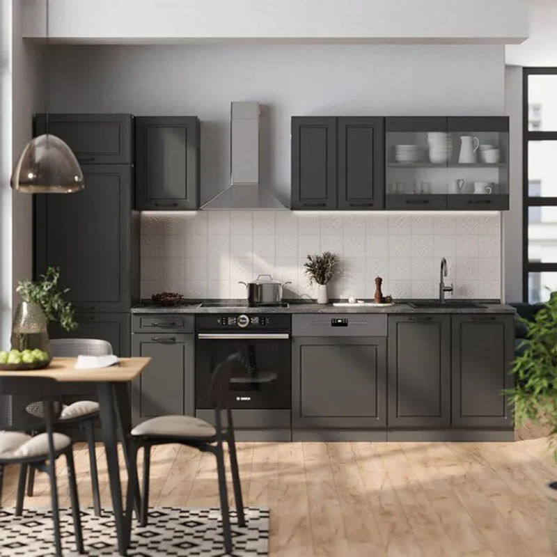 Vicco Küchenzeile R-line in Anthrazit im Landhausstil aus Holzwerkstoff, Breite: 300 cm - Bild 1