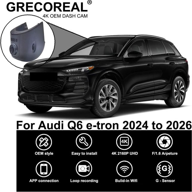 GRECOREAL 4K Dash Cam Vorne Hinten Dual Dashcam mit WiFi und APP Steuerung in Schwarz, kompatibel mit Audi Q6 E-tron - Bild 1