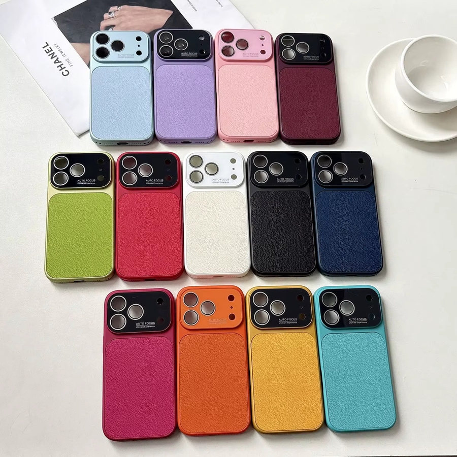 Lichee Leder-Textur Handyhülle für Apple iPhone 17, 16, 15, 14, 13 Pro Max mit großem Fenster und stoßfestem Schutz, Schwarz - Bild 4