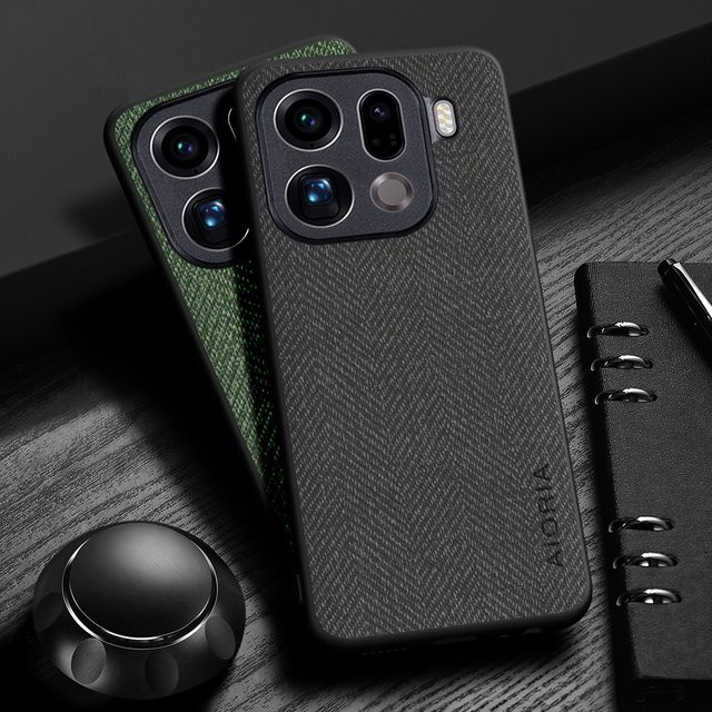 Robuste Lederhülle mit Holzmaserung für Oppo Find X9 Pro und Find X8 Pro in Orange - Bild 1