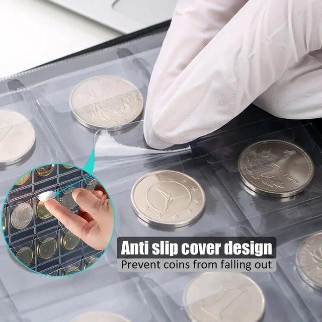 Münzaufbewahrungsbuch in Braun mit 240 Gittern für antike Münzen und Gedenkmünzen, Schutzhülle mit Anti-Rutsch-Design - Bild 1
