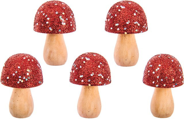 Rico Design Kleine Holz Pilze mit Glitter in Rot für die Tischdekoration - Bild 1