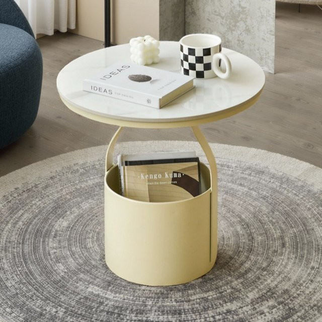 LIUSHADUOLA Rock Plate Mini Couchtisch aus Metall, runder Beistelltisch und Ecktisch für Schlafzimmer oder Sofa - Bild 1