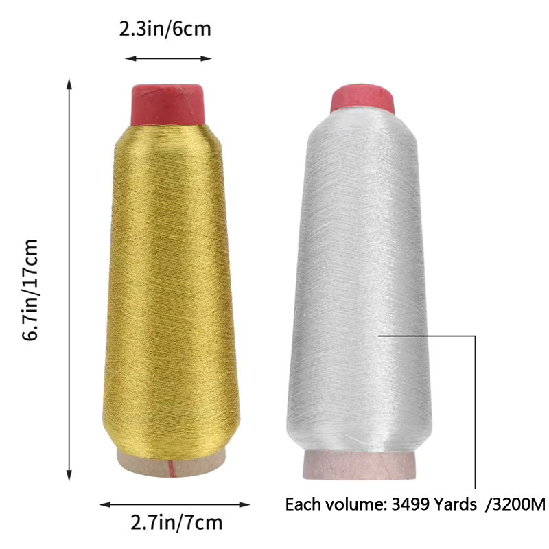 Metallic Stickgarn für Nähmaschinen und Kreuzstich, 3200 m pro Rolle, Farben: Silber und Gold - Bild 3