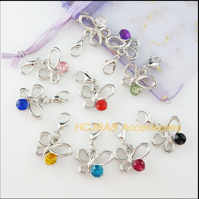 HCJBAB Charms, Matt Silber Überzogen, Kristall, Tier, Schmetterling, Stern, Krone, mit Karabinerverschlüsse - Bild 1
