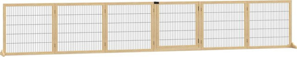 Aosom PawHut Türschutzgitter Absperrgitter für Hunde aus Kiefernholz und Metall in Natur, B/T/H: 432 x 36 x 70 cm