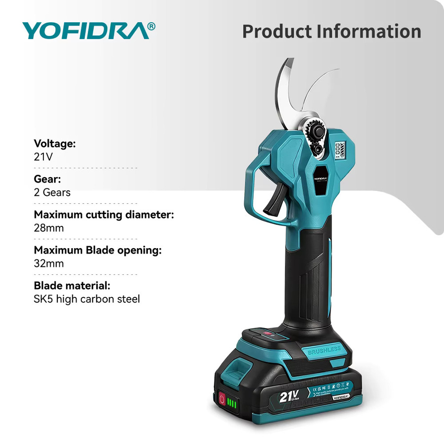Yofidra Bürstenlose elektrische Gartenschere Cordless für Obst und Bäume mit 32mm Schnittkapazität kompatibel mit Makita LXT Akku - Bild 2