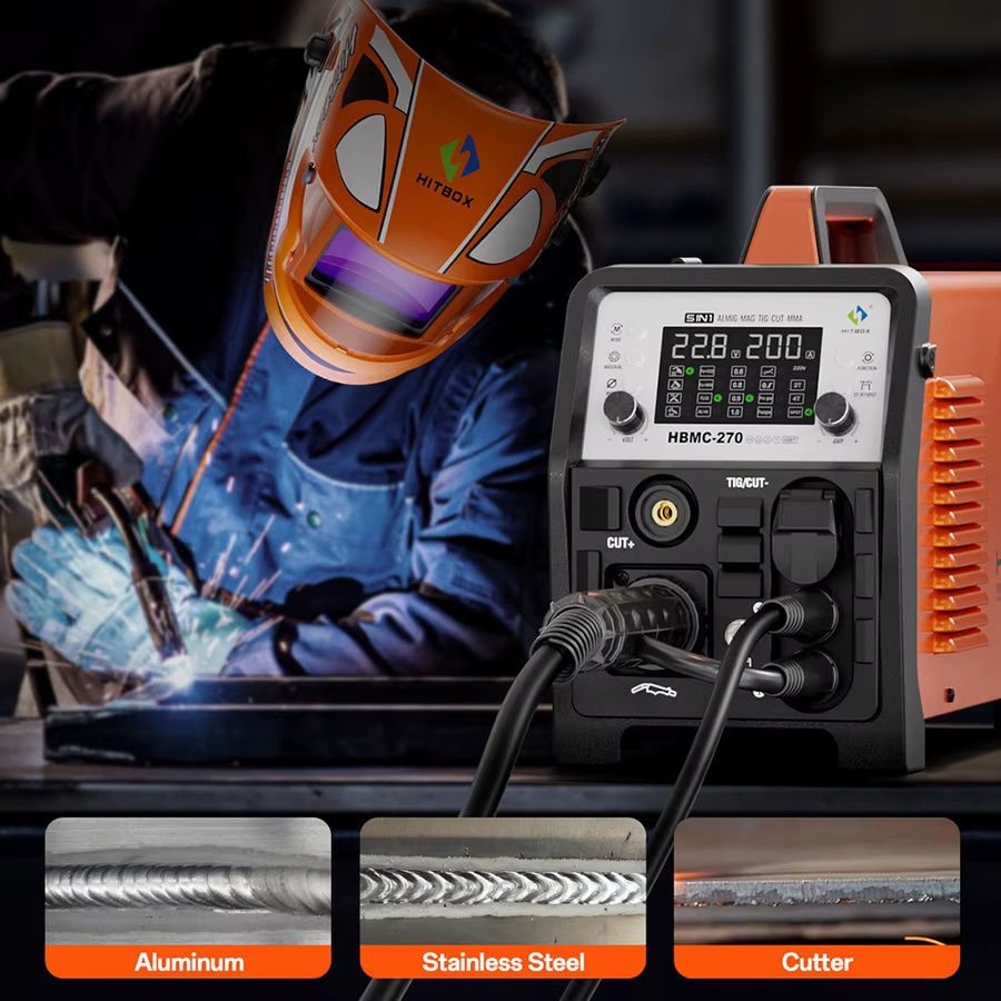 HITBOX HBMC270 Aluminium-Schweißgerät mit Synergic-Steuerung 6-in-1 Inverter-Puls-Schweißgerät für MIG, TIG, Stick, ARC, MMA, HF, Cut und Punktschweißen mit Hot Start, Arc Force, Anti-Stick und VRD - Bild 5