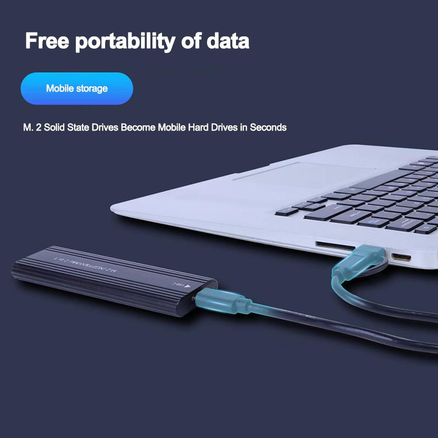 YJMP Electronic Externes NVMe PCIe M.2 SSD Gehäuse mit USB-C 10Gbps, Aluminiumgehäuse für M.2 SATA 2230/2242/2260/2280, Schwarz - Bild 2