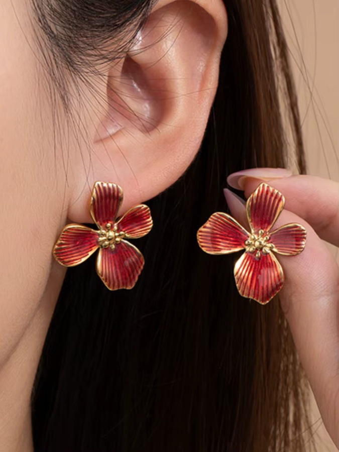 ANENJERY Ohrringe, Emaille Blume, 316L Edelstahl, Damen - Bild 3