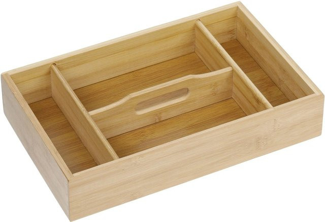 Relaxdays Besteckkasten aus Bambus in Natur mit Tragegriff, Farbe: Beige, B/T/H: 37 x 23 x 7 cm - Bild 1