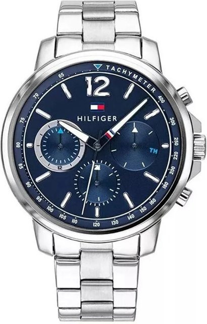 Tommy Hilfiger Chronograph, Herrenuhr, Edelstahl, Silber, Blau, 44 mm - Bild 1