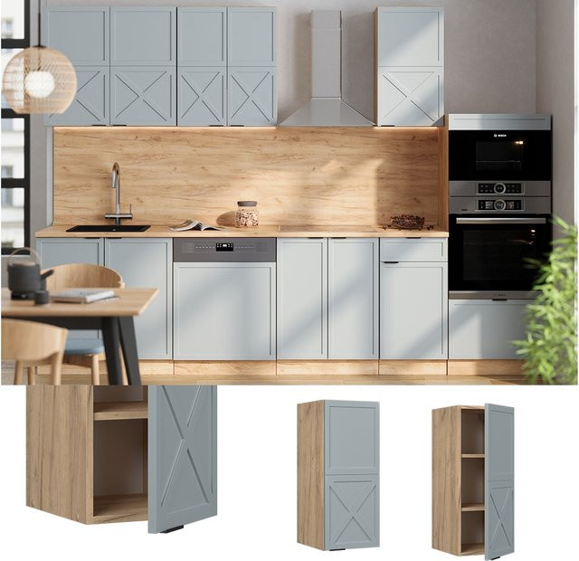 Vicco Hängeschrank Fame-Line Küchenschrank in Eiche mit Blau-Grau Rahmen und Soft-Closing-Scharnieren - Bild 1