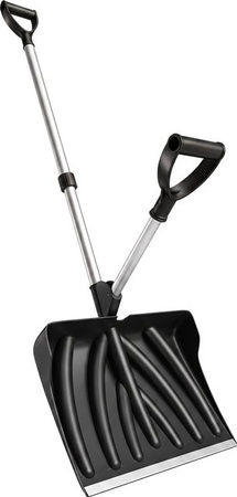 Outsunny Schneeschieber mit ergonomischem Zusatzgriff und Metallkante, Schneeschaufel aus Kunststoff und Aluminium, Breite: 45 cm, Schwarz