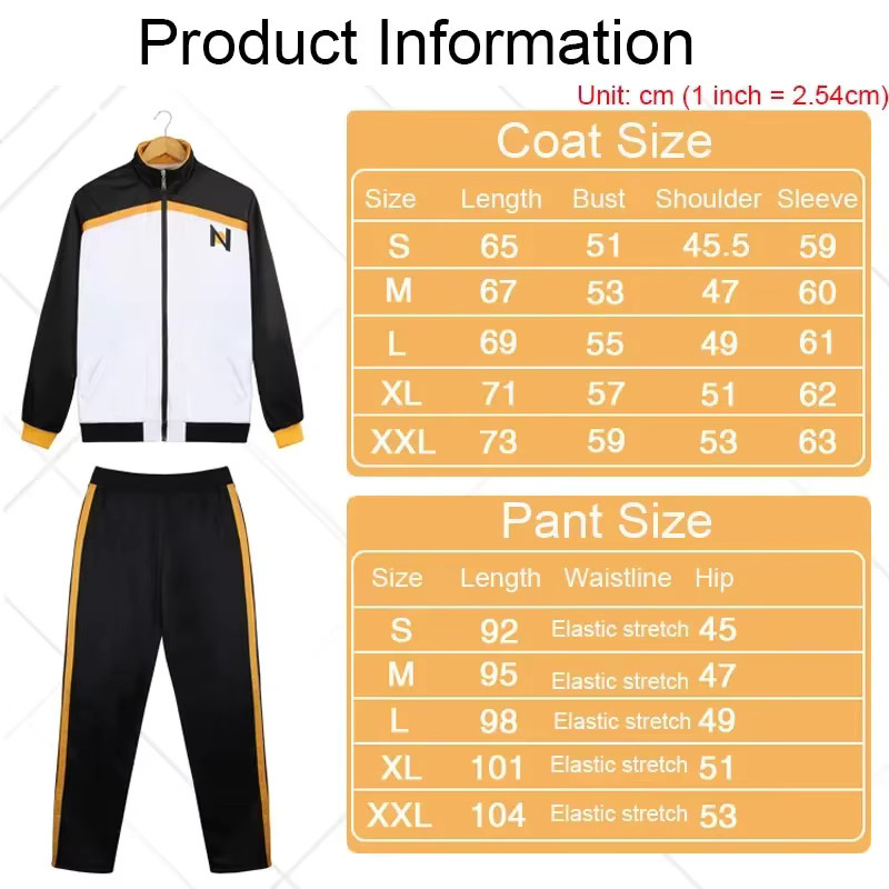 HHYRCOS Re:Zero Subaru Natsuki Cosplay Kostüm, Campus-Uniform, Schwarz-Weißer Trainingsanzug, Jacke Hose - Bild 5
