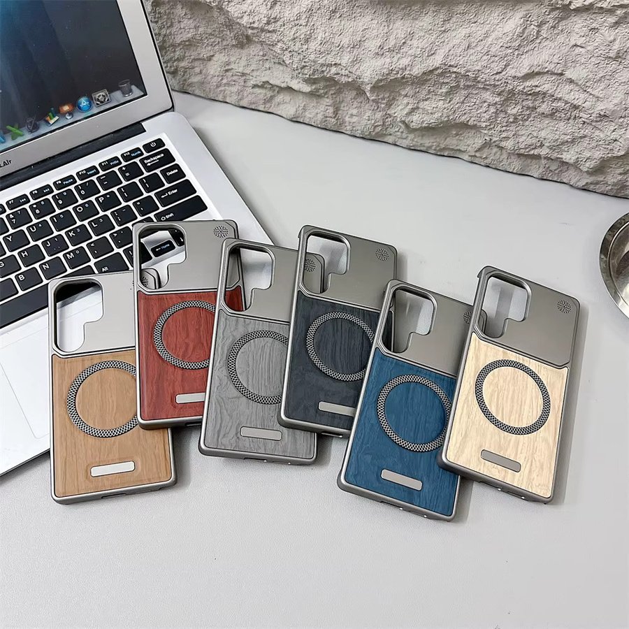 Luxuriöse Holz-Spleiß-Magnet-Handyhülle ohne Rahmen für Samsung Galaxy S26 S25 S24 S23 Ultra Plus FE in Blau mit galvanisiertem Slim-Cover - Bild 2
