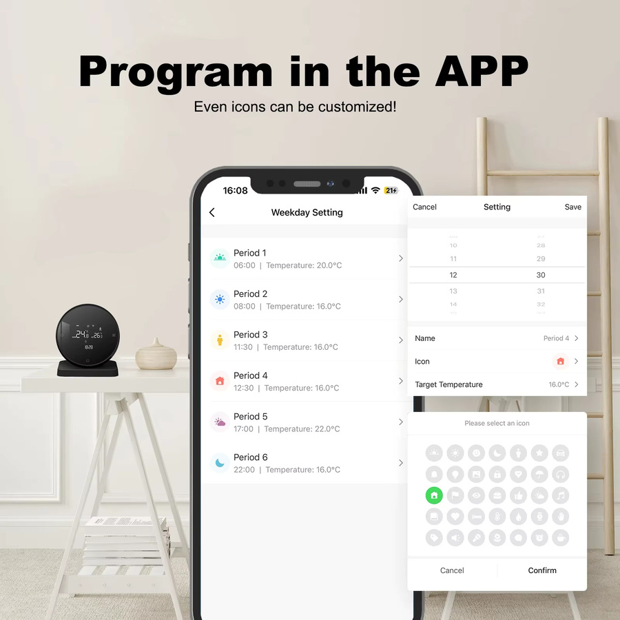 RKHK Tuya WiFi Smart Thermostat in Schwarz mit RF Wireless Receiver, intelligenter Temperaturregler für Wasser- und Gaskessel, kompatibel mit Alexa und Google Home - Bild 4