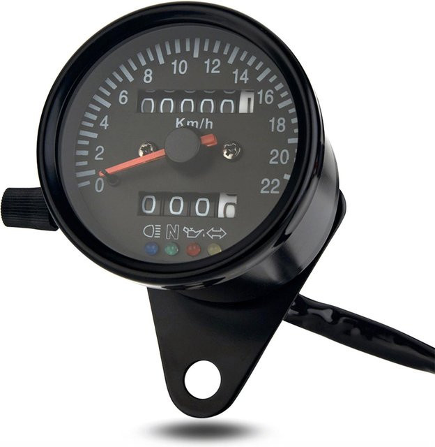 Cafe Racer Retro Custom Motorrad Tachometer mit LED-Anzeige und Kilometerzähler in Schwarz - Bild 1