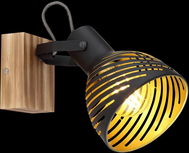 Globo Wandspot Lenna in Schwarz und Dunkelbraun mit Holz und Metall für E27 Leuchtmittel - Bild 1