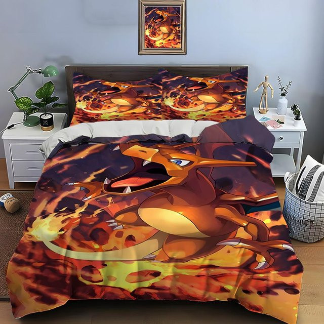 3-teiliges Pokémon Glurak Bettwäsche Set aus Mikrofaser für Erwachsene, King Size, Mehrfarbig, B: 228 cm, L: 264 cm - Bild 1