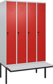 C+P Spind Classic PLUS Garderobenschrank mit Sitzbank, 4 Abteile, Lichtgrau, B/T/H: 212 x 120 x 81,5 cm - Bild 1