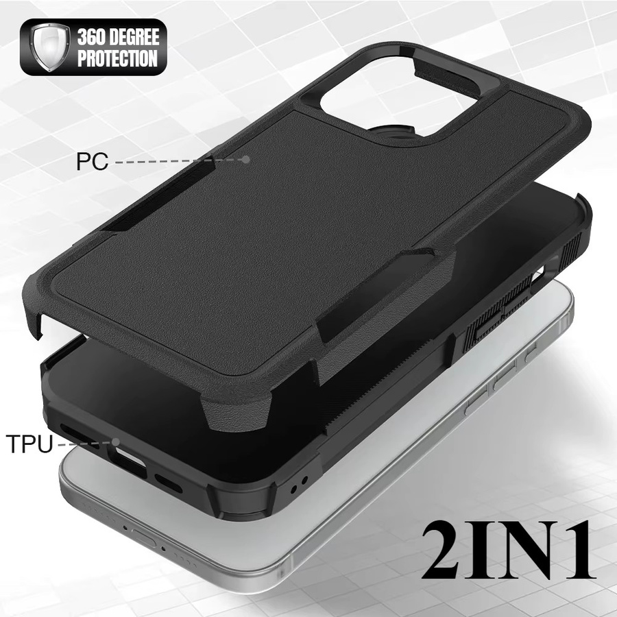 Heavy Duty Rugged Armor Handyhülle mit integriertem Display-Schutz aus PC und TPU für iPhone 16 15 14 13 12 11 Pro Max Plus XS XR 7 8 in Schwarz und Lila - Bild 3