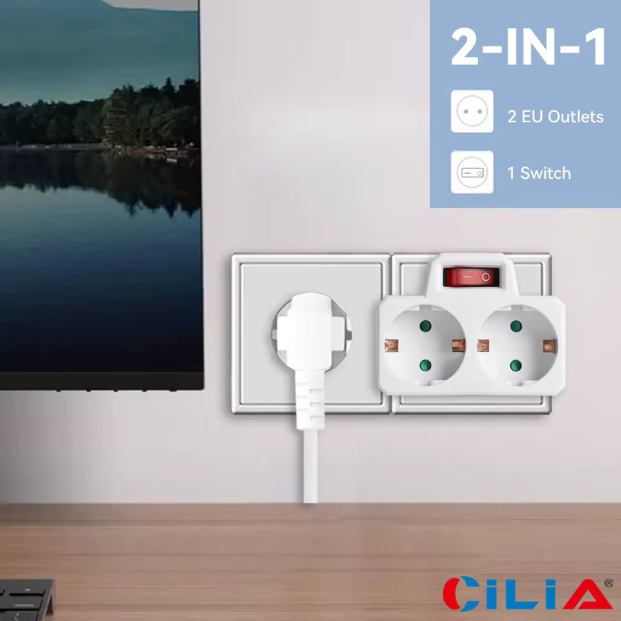 CILIA EU-Stromadapter mit Schalter und USB-C Anschluss, Typ-C-Stecker, 1 zu 2/3 Ausgang, Weiß - Bild 3