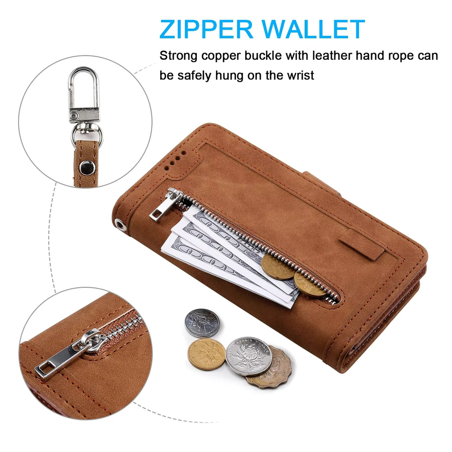 Zipper Wallet Case Leder Flip Cover für Motorola Edge 70 5G, Edge 60 Fusion, 50 Neo, 60s Pro, X50 Ultra, X70 Air in Blau oder Braun - Bild 4